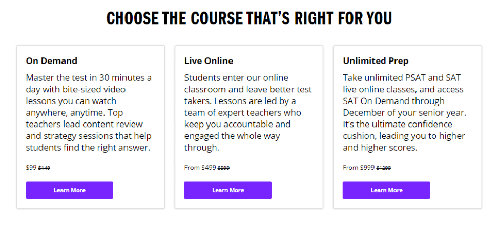 Kaplan SAT prep course options